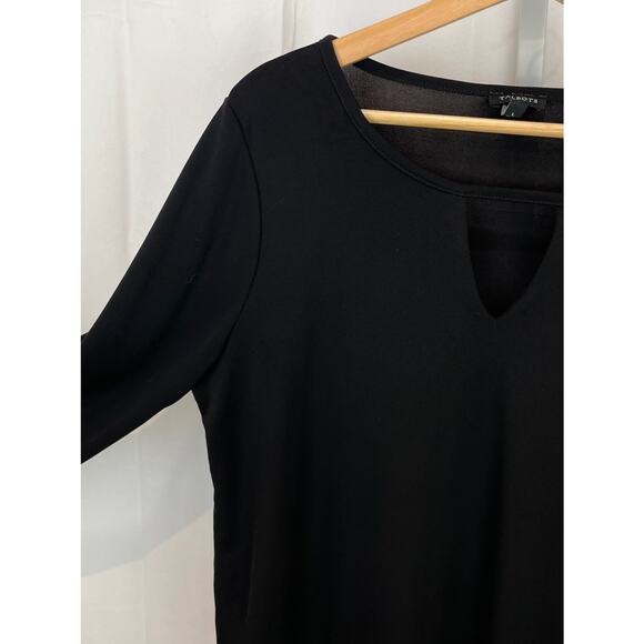 TALBOTS Keyhole Top 3/4 Sleeve Pullover Stretch Jersey Black Size L - Picture 4 of 7
